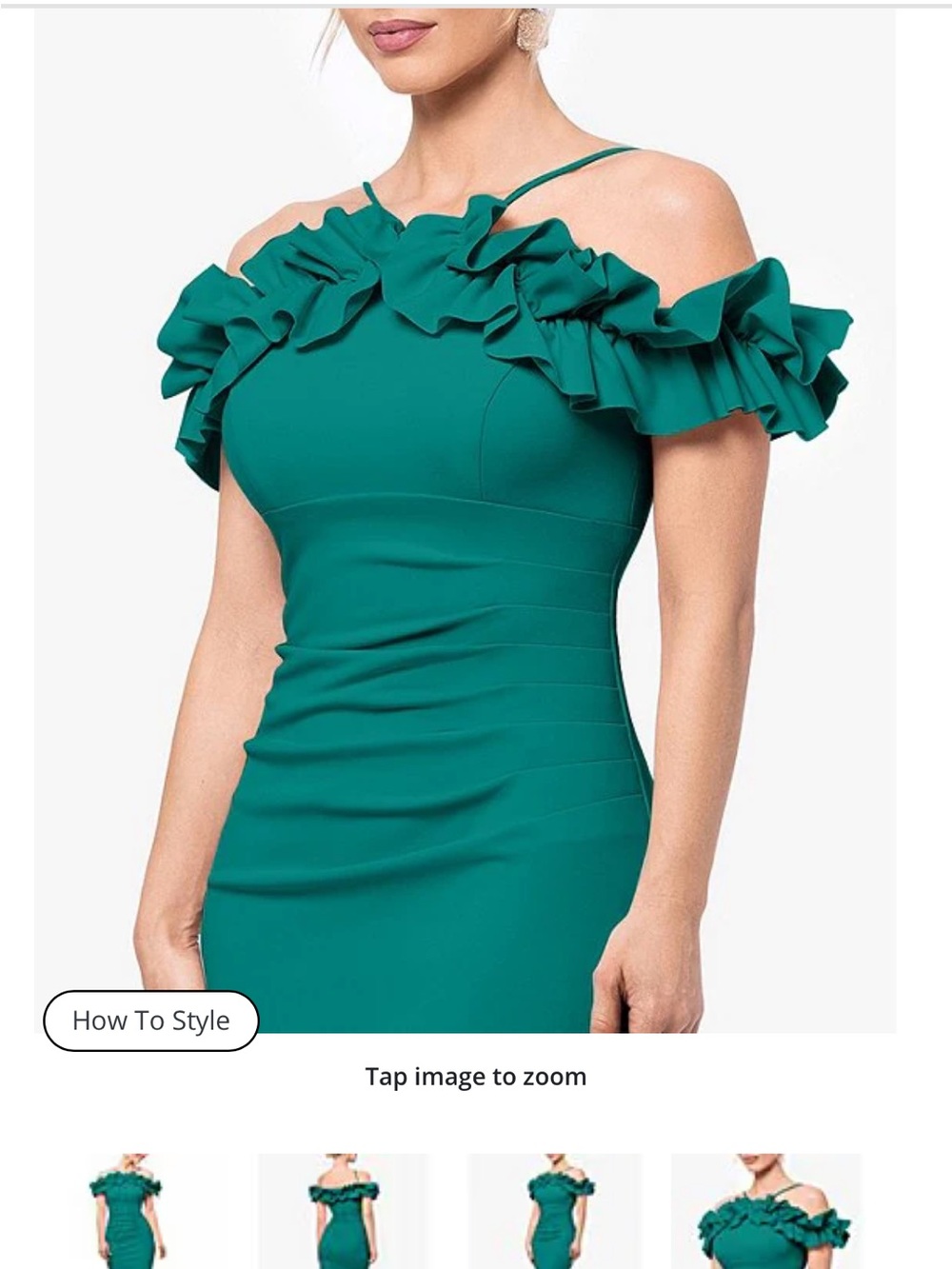 Xscape Teal One-Shoulder Ruffle Sheath Dress - Picture 4 of 4